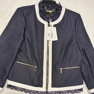Ted Baker Ennio Navy Lace Trim Woven Contrast Jacket NWT